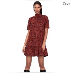 ZARA red and black animal print mini dress, size L